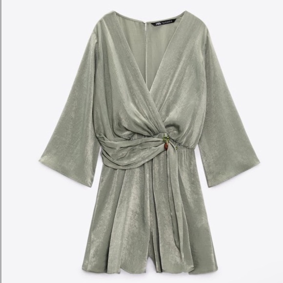 Zara Pants - Zara Link Satin Effect Romper/Jumpsuit in green